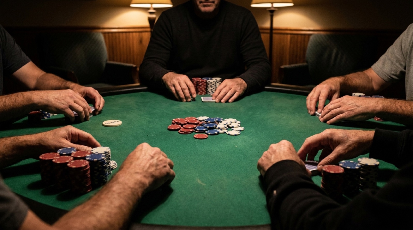 A high stakes poker cash game with deep chip stacks