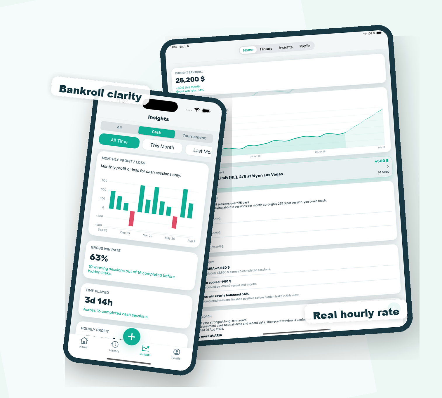 Poker Stack bankroll tracker app running on iPhone and iPad