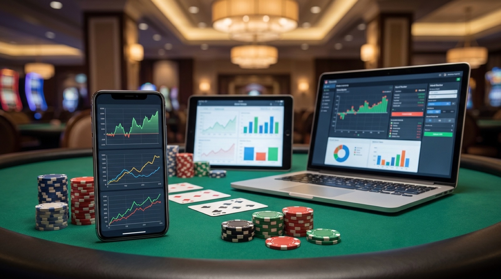 Poker study apps and bankroll tracking tools on a live poker table